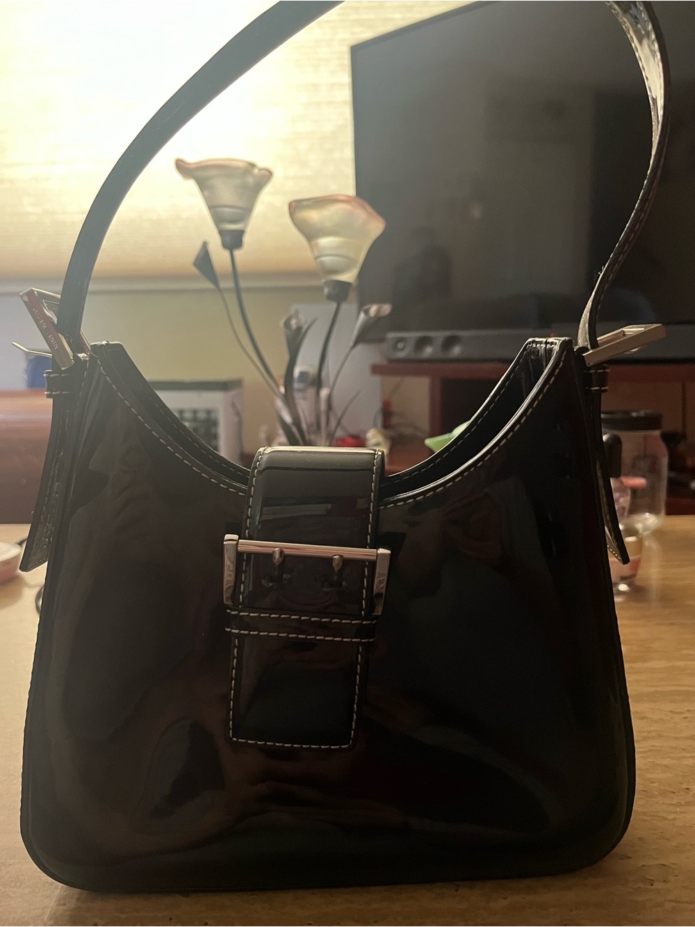 Nine West Black Patent Shoulder Bag with Buckle